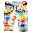 Pantaloncini da uomo dipinti a colori fantasia Pantaloni estivi in denim elasticizzato Y2K Jeans bianchi con stampa digitale