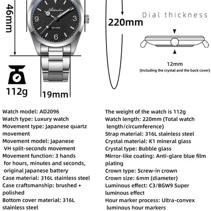 ADDIESDIVE 2025 NEW Watch For Men 316L Stainless Steel 10Bar Diving Luminous AD2096 Luxury Gift Quartz Wristwatch Reloj Hombre