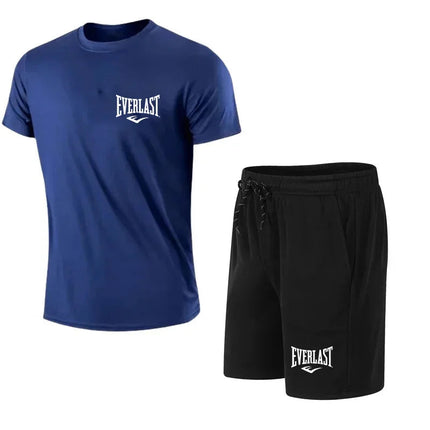 EVERLAST T-shirt e pantaloncini da uomo, set da 2 pezzi, abbigliamento sportivo per il tempo libero, a maniche corte, per jogging, palestra, con stampa del marchio platinumshop