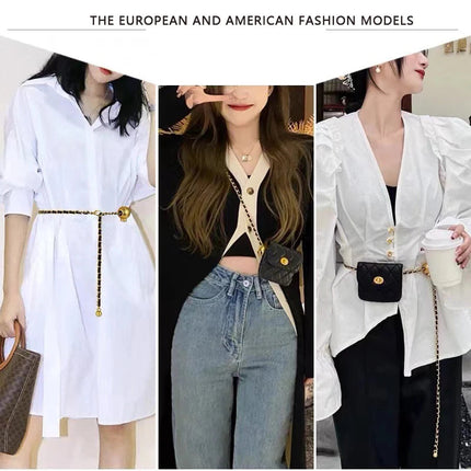 Women's Leather Slanting Belt Bag Detachable Adjustable Chain Strap Shoulder Bag Fashion Wallet Hanging Pouch Belt Bag PlatiNum