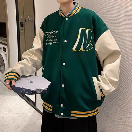 Embroidery Baseball Uniform Man Casual Jackets New Autumn Splicing Trendy Jacket Fashion High Street Outerwear Loose Clothes