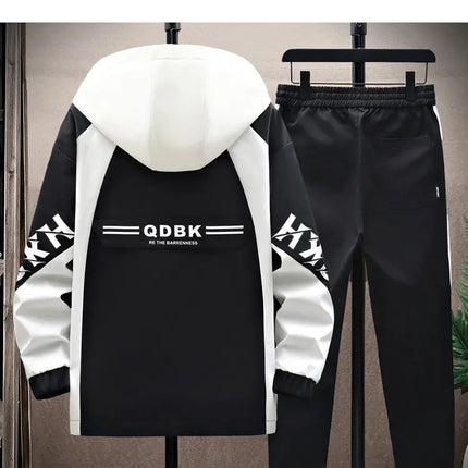 Spring Autumn Casual Men Sets Jacket + Pants Two Pieces Fashion Korean Trend Hooded Baseball Uniform Suit Man Outfit
