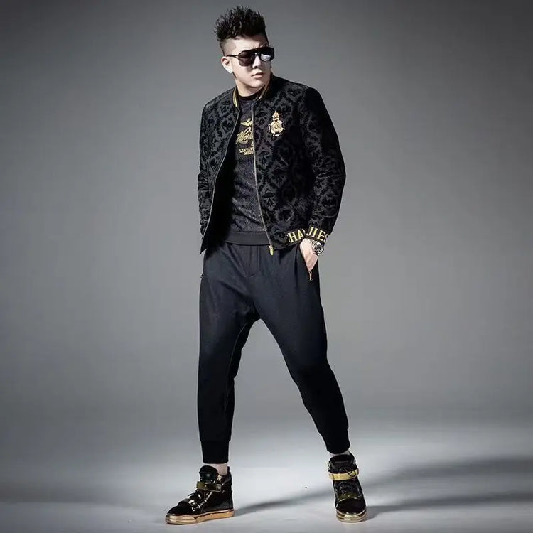 Men's Jacquard Bomber Jacket Warm Zip Up Casual Autumn Winter Coat