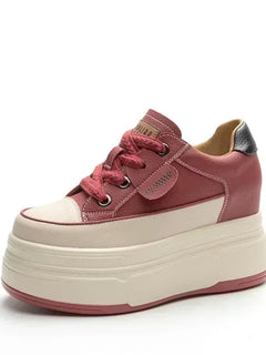 Fujin 9cm 3 inch comfortable platform sneakers for women Genuine Leather Women Vulcanized Shoes Platform High Heels Casual Shoes