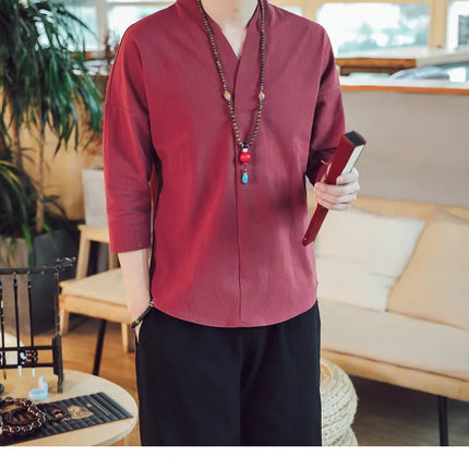 Kimono da uomo in stile giapponese corto a mezza manica in cotone traspirante camicia da uomo T-shirt giapponese estiva Yukata cardigan lavorato a maglia con piume