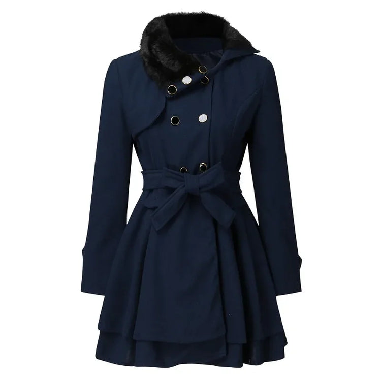 Women's Autumn Winter Slim Long Wool Sherpa Coats Double Breasted Padded Blends Jackets Solid Cashmere Coat England Style Trench