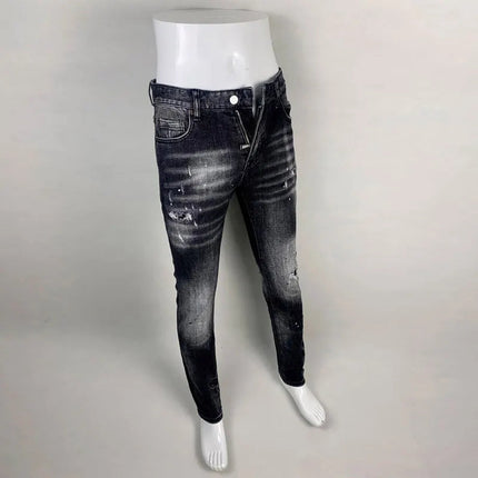 Street Fashion Men Jeans Retro Black Gray Elastic Slim Ripped Jeans Men High Quality Brand Designer Vintage Denim Pants Hombre PlatiNum