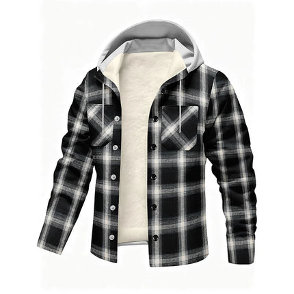Plus Fleece Warm Plaid Hooded Jacket Men Y2K Street Loose Cardigan Hoodies Man Autumn Winter Thicken Single Breasted Casual Coat