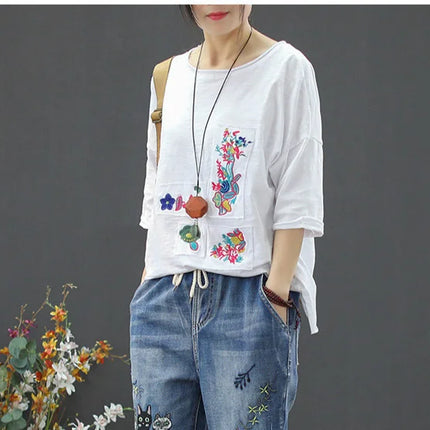 Amax luluE 2025 Moda Estate Streetwear Pantaloni in denim Donna Vintage Jeans elastici Donna Casual Allentato Ricamo Pantaloni Harem
