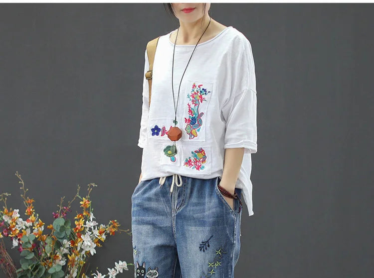Amax luluE 2025 Moda Estate Streetwear Pantaloni in denim Donna Vintage Jeans elastici Donna Casual Allentato Ricamo Pantaloni Harem
