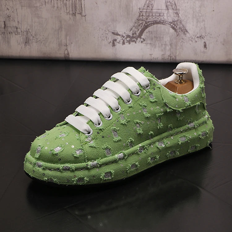 New Fashion Men Embroidery Canvas glitter Loafers Mens Casual Oxford Shoes Wedding Groom Driving Homecoming Business Footwear