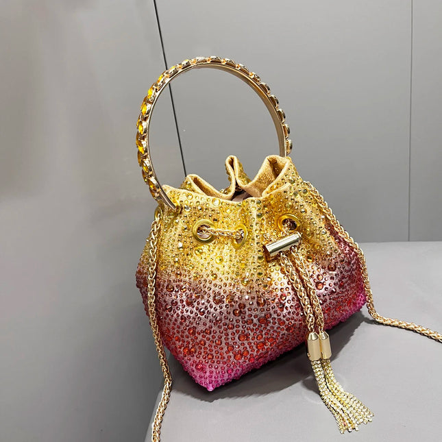 Handle Rhinestones Evening clutch Bag Purses and handbag luxury Designer shoulder bag Shiny Crystal Clutch purse bucket bag PlatiNum