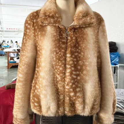 ZADORIN Luxury Mink Coat Deer Pattern Furry Faux Fur Coat Woman Stand Collar Zipper Faux Fur Jackets Winter Coats For Woman Tops