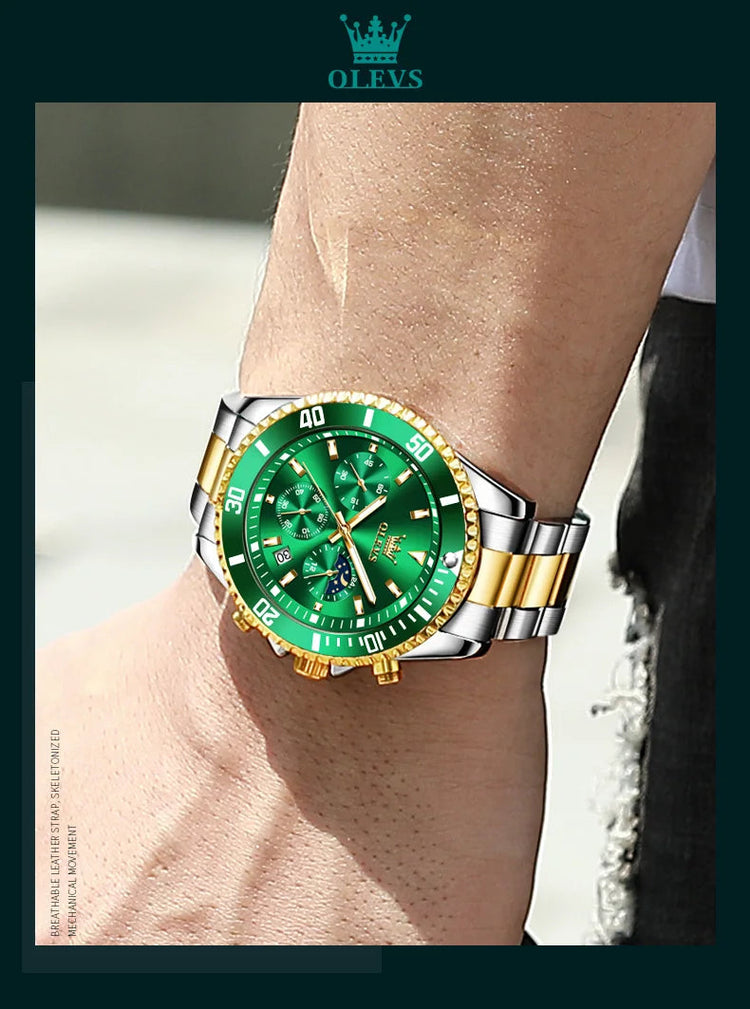 OLEVS Orologi da uomo Orologio di lusso delle migliori marche da uomo Cronografo originale impermeabile in acciaio inossidabile Fasi lunari Data Quadrante Rota platinumshop