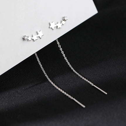 Ventfille 925 Sterling Silver Star Earring for Women Girl Simple Tassels Chain Fashion Office Jewelry Gift Dropshipping PlatiNum