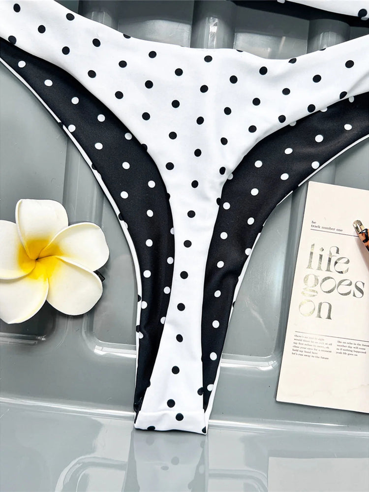 Nuovo Costume da Bagno Bikini a Pois Mini Micro Thong da Donna, Set Due Pezzi K7854 (XS-L) PlatiNum