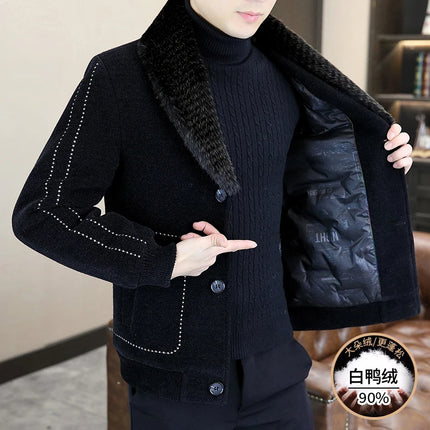 Casual Winter Men's Slim White Duck Down Jackets Warm Short Fur Collar Puffer Woolen Coat Outwear Thicken Windproof Top Clothing