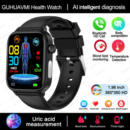 2025 Nuovo AI Diagnosi Lipidi nel sangue Acido urico Test di composizione corporea Smart Watch per uomo ECG + PPG Chiamata Bluetooth Salute Smartwatch platinumshop