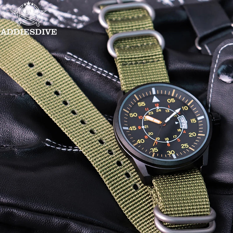 ADDIESDIVE 44mm Men's Fashion Quartz Watch 50m Waterproof Luminous Watch Large Dial High Quality Nylon Strap Men's Analog Watch