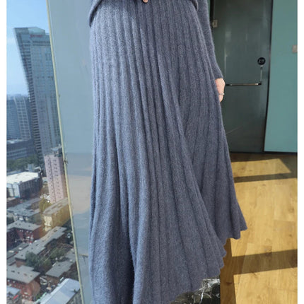 Autumn And Winter Fashion Mink Cashmere Mid Length High Waist Skirt For Women, Knitted Umbrella Skirt, Fashionable Pleated Skirt PlatiNum