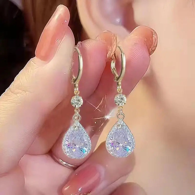 Korean Fashion Zircon Water Drop Earrings for Women Shiny Crystal Long Pendant Dangle Earring Girls Wedding Party Jewelry Gifts PlatiNum