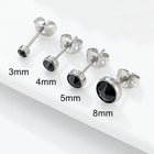 Orecchini Ipoallergenici in Titanio G23 per Uomo e Donna, con Cristalli Neri, 3mm 4mm 5mm 8mm platinumshop