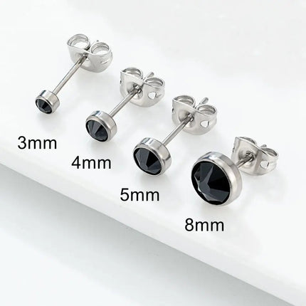 Orecchini Ipoallergenici in Titanio G23 per Uomo e Donna, con Cristalli Neri, 3mm 4mm 5mm 8mm platinumshop