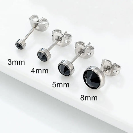 Orecchini Ipoallergenici in Titanio G23 per Uomo e Donna, con Cristalli Neri, 3mm 4mm 5mm 8mm platinumshop
