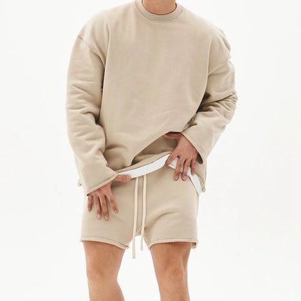 Mens Summer Cotton Sets Loose Sweatshirts Two-piece Kits Training Hoodie Pullover Hooded With Shorts Jogging Suits Streetwears PlatiNum