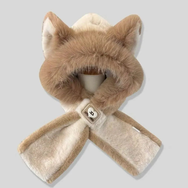 New Fox Ears Integrated Hat Scarf Set Warm Pullover Cap Windproof Coldproof Ear Protection Hat Outdoor Sports