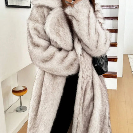 ZADORIN 115cm Long Faux Fox Fur Coat Woman High Street Warm Furry Jacket Faux Fur Coats Woman Winter Clothes White Fur Faux Coat