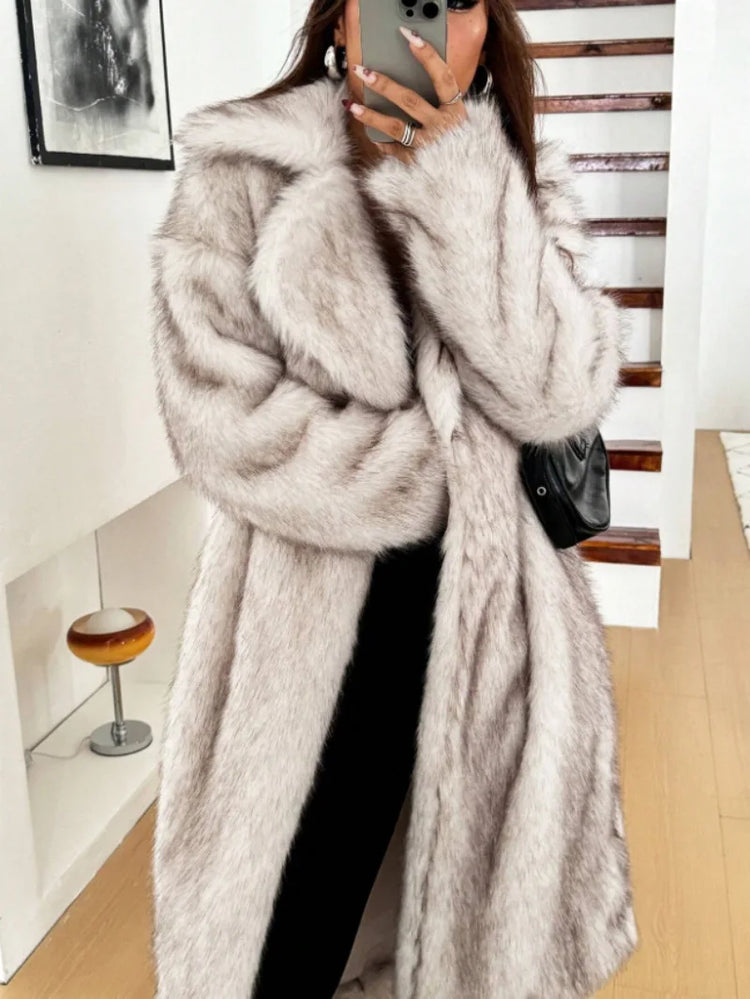 ZADORIN 115cm Long Faux Fox Fur Coat Woman High Street Warm Furry Jacket Faux Fur Coats Woman Winter Clothes White Fur Faux Coat