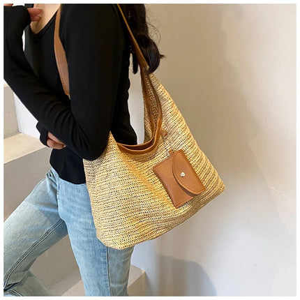 Hand-Woven Large Capacity Tote Bag for Women, Fashionable Commuter Bag, INS Style, Beach Bag for Daily Travel