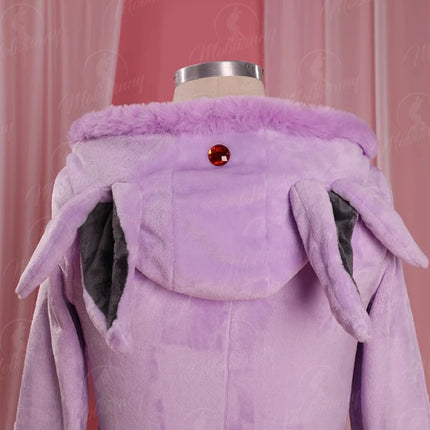 MOBBUNNY Espeon Cosplay Costume Women Hooded Bodysuit Tail Socks Suit Cute Cartoon Flannel Pajamas Bunny Girl Plush Jumpsuit