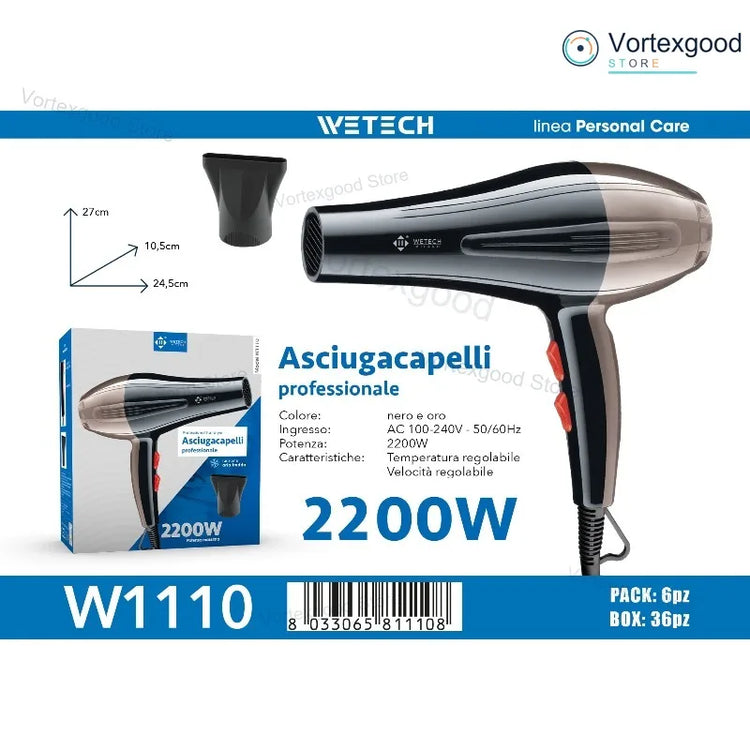 Professional Hair Dryer 1200W 1600W 2000W Powerful Fast Drying Foldable Portable Blow Dryer Adjustable Heat Speed Ionic Hair Care with Diffuser Concentrator for Home Salon Styling Travel