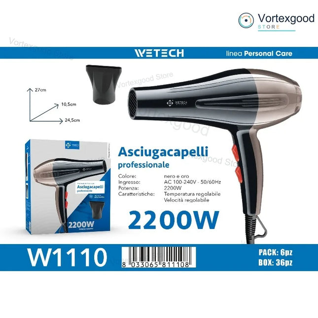 Professional Hair Dryer 1200W 1600W 2000W Powerful Fast Drying Foldable Portable Blow Dryer Adjustable Heat Speed Ionic Hair Care with Diffuser Concentrator for Home Salon Styling Travel