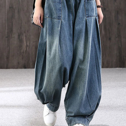 Nuovi Jeans larghi Oversize donna Denim pantaloni Casual incrociati pantaloni Harem Vintage femminili pantaloni Bloomers 2022 Jeans a gamba larga mamma