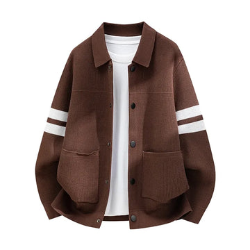 Man Long Sleeved Knitted Cardigan Lapel Single-Breasted Color Blocking Versatile Autumn Winter New Fashion Casual Knitted Coat