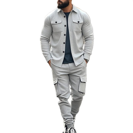 Outdoor Tactical Hunting Jacket for Men, American Heavy Heavy Men's Overalls, lined with Sports Pants, Shirt, 2 Sets PlatiNum