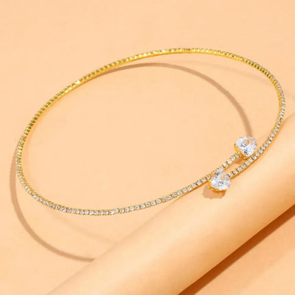 925 Sterling Silver Rhinestone Heart Collar Choker Necklace for Women Simple Open Collar Necklace Torques Jewelry Accessories PlatiNum
