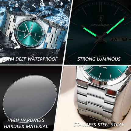 POEDAGAR Orologi da uomo di lusso Impermeabile luminoso Data Settimana Orologio da uomo in acciaio inossidabile Moda casual Orologio da polso da uomo al quarzo Reloj platinumshop