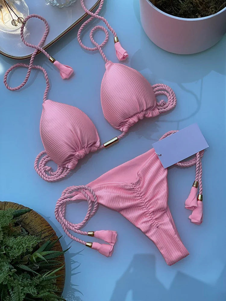 Nuovo Bikini da Donna Multicolore con Triangolo e Laccetti sulla Schiena platinumshop