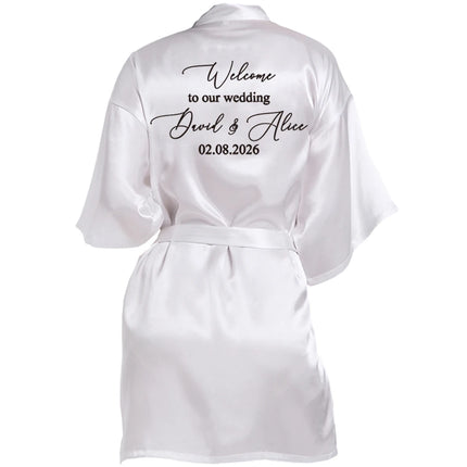Nome personalizzato Data Accappatoio da sposa Abito da sposa in seta sintetica Sposa Damigella d'onore Abiti da sposa Donna Addio al nubilato
