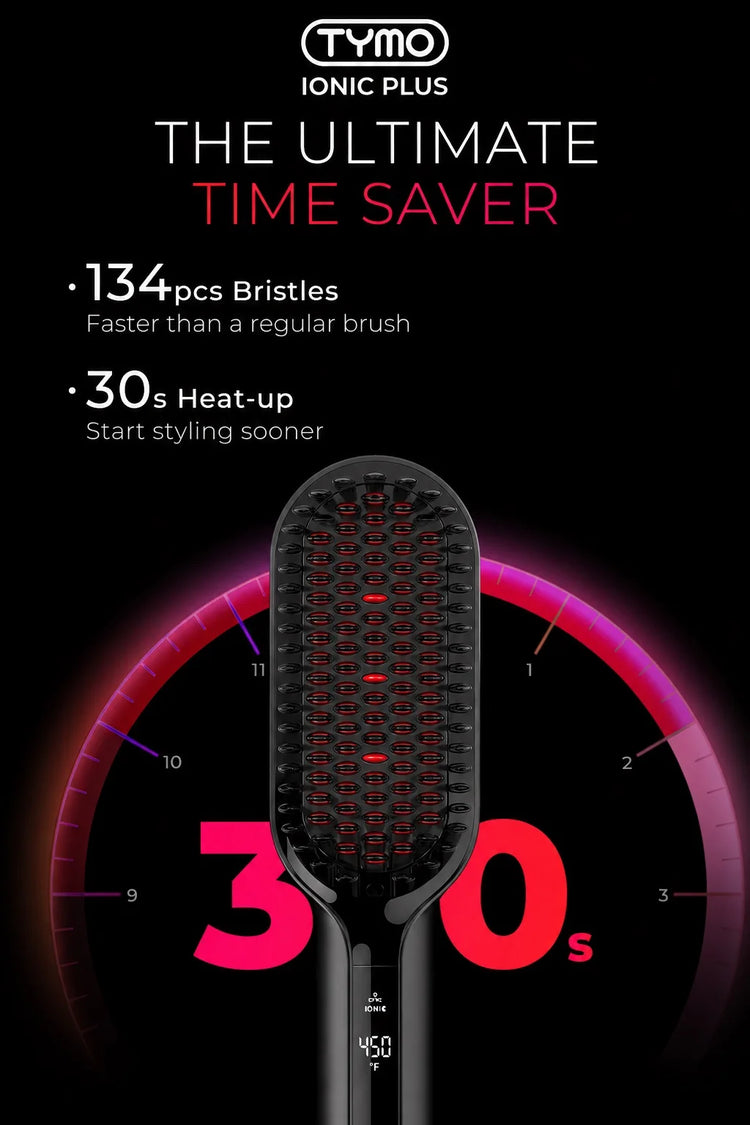 TYMO IONIC PLUS Straightening Brush, Professional Hair Straightener, LCD Display, Fast Heating, Anti-Burn, Fast Styling Hair Too