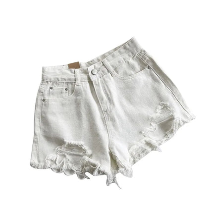 Pantaloncini di jeans coreani Donna Moda estiva Casual Jeans strappati a vita alta Tasca nappa Y2K Pantaloni caldi Streetwear Pantaloni blu