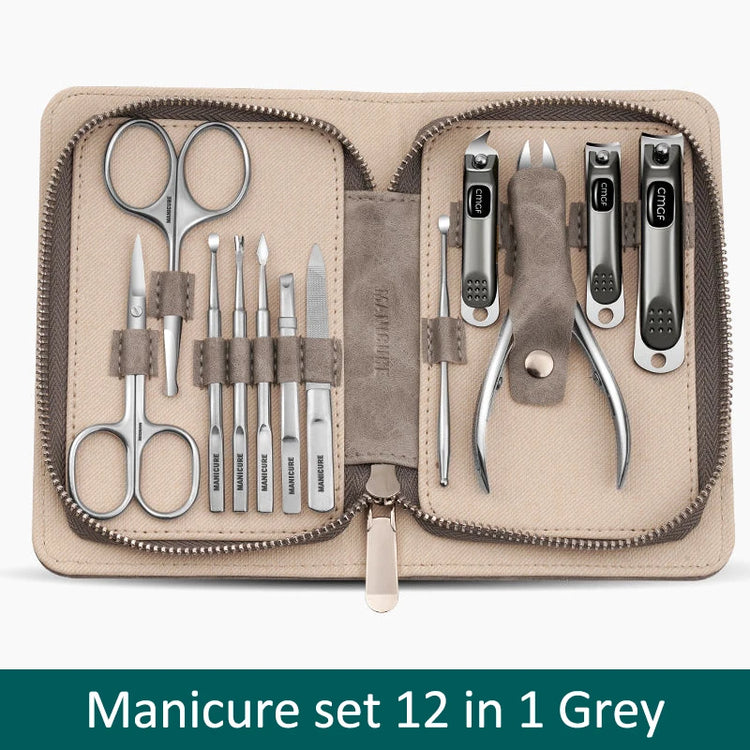 Stainless Steel Manicure 12 Pcs Set Pedicure Tool Portable Nail Clipper Kit with Storage Bag Beauty Grooming Tools