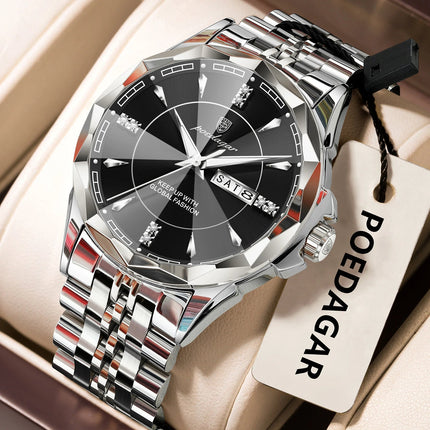 POEDAGAR Orologio da uomo di moda di lusso Top Business Impermeabile luminoso Data Settimana Orologi da uomo Orologio da polso da uomo in acciaio inossidabile al quarzo platinumshop