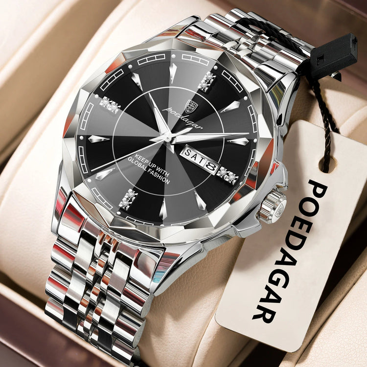 POEDAGAR Orologio da uomo di moda di lusso Top Business Impermeabile luminoso Data Settimana Orologi da uomo Orologio da polso da uomo in acciaio inossidabile al quarzo platinumshop