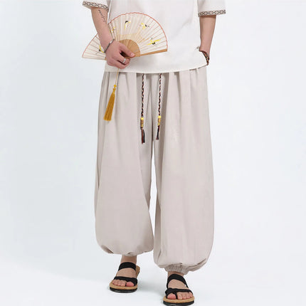 Pantaloni Estivi da Uomo Stile Cinese in Seta Ghiaccio con Motivo Drago Ukiyo-e, Comodi e Trendy, Pantaloni Casual Oversize da Uomo