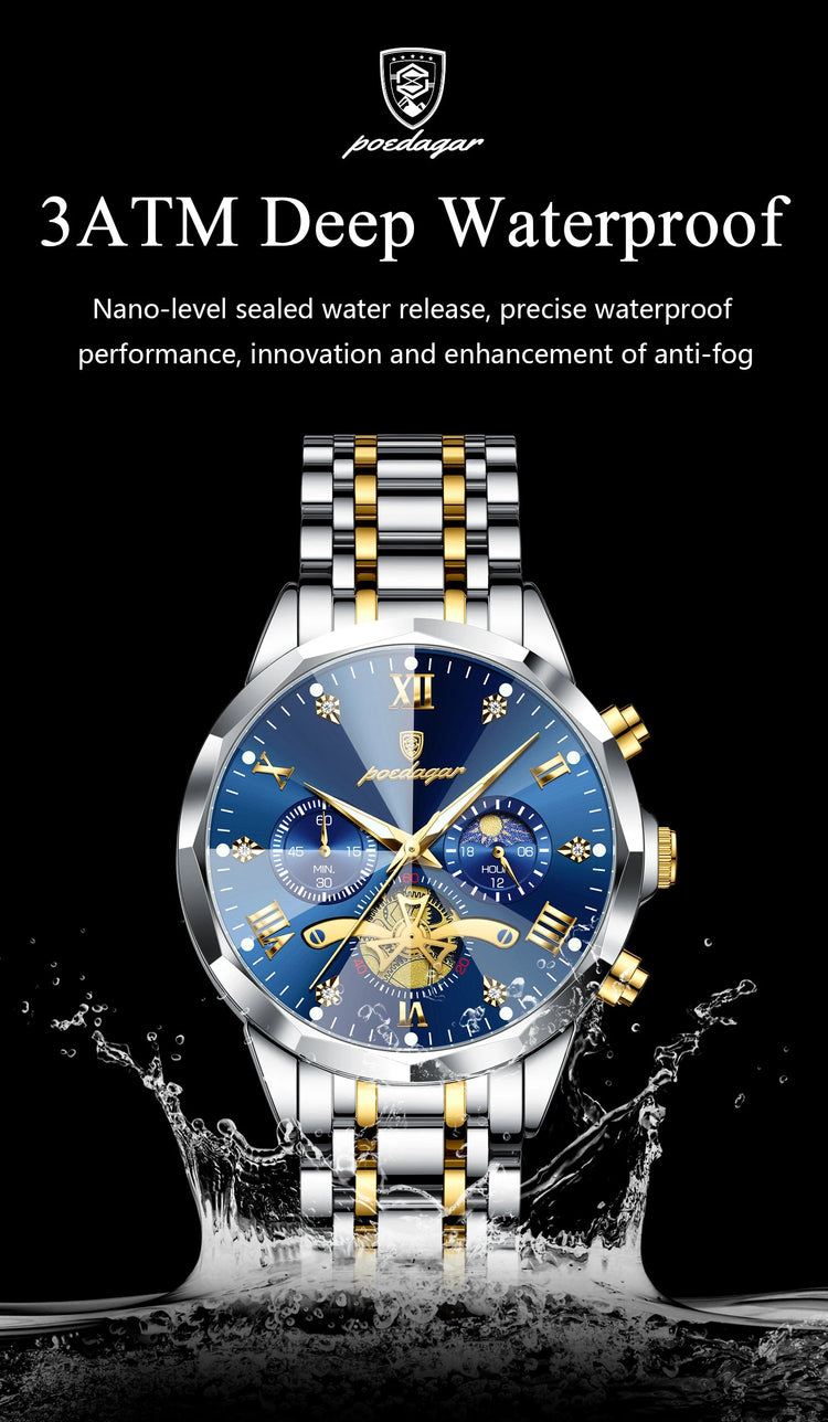 POEDAGAR Orologio da uomo di lusso Top originale impermeabile cronografo luminoso orologio da polso da uomo al quarzo in acciaio inossidabile orologi da uomo Reloj platinumshop